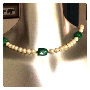 Genuine Pearl and Jade vintage necklace